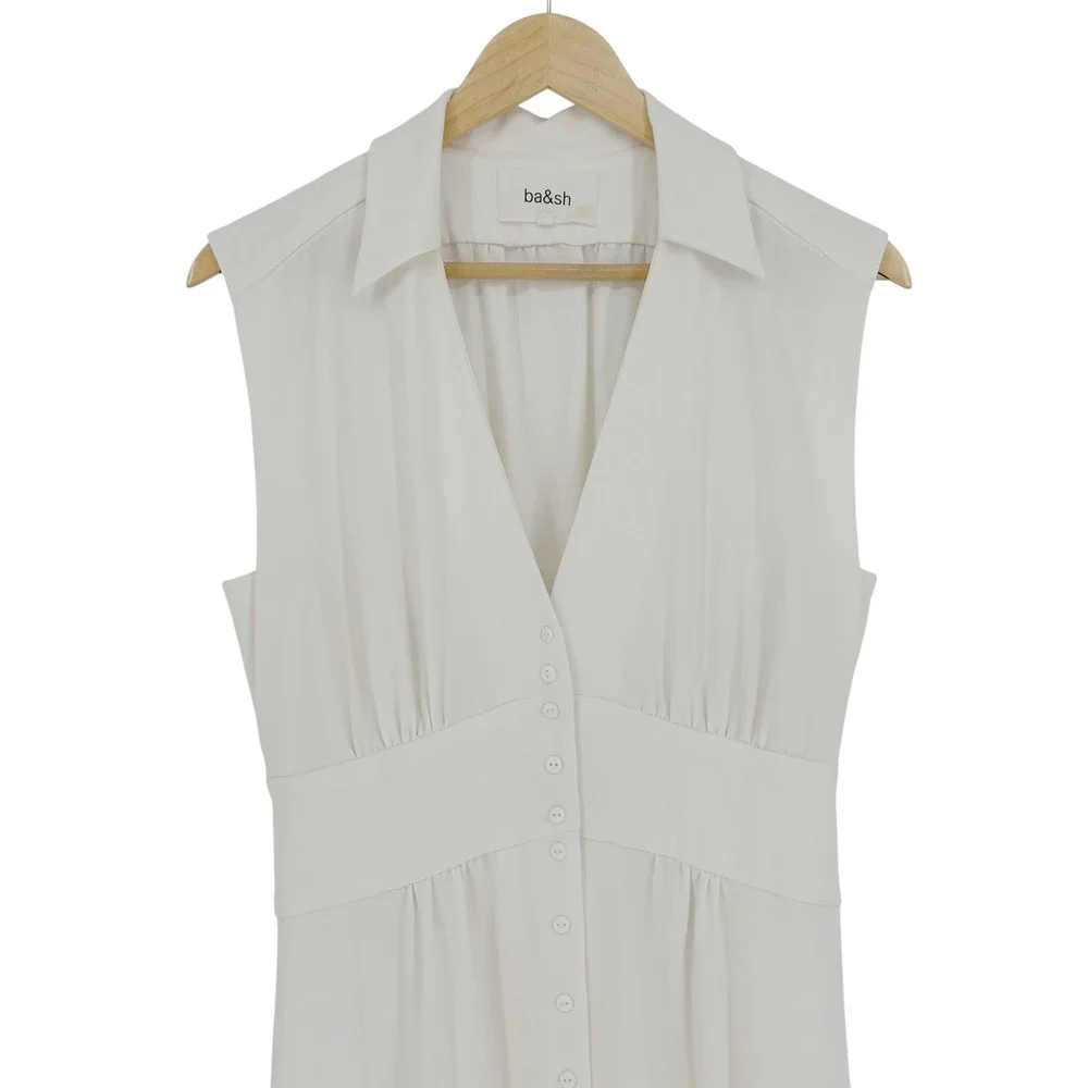 ba&sh‎ Lady Dress Women XS Off-White Sleeveless Button Front Midi Parisian Chic